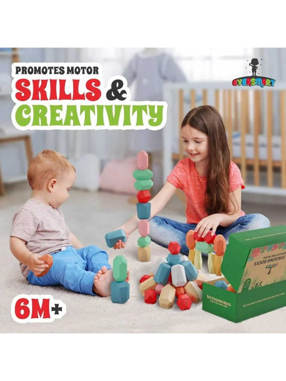 36 Pcs Wooden Stacking Blocks - Montessori Sensory STEM Toys for Toddlers & Kids